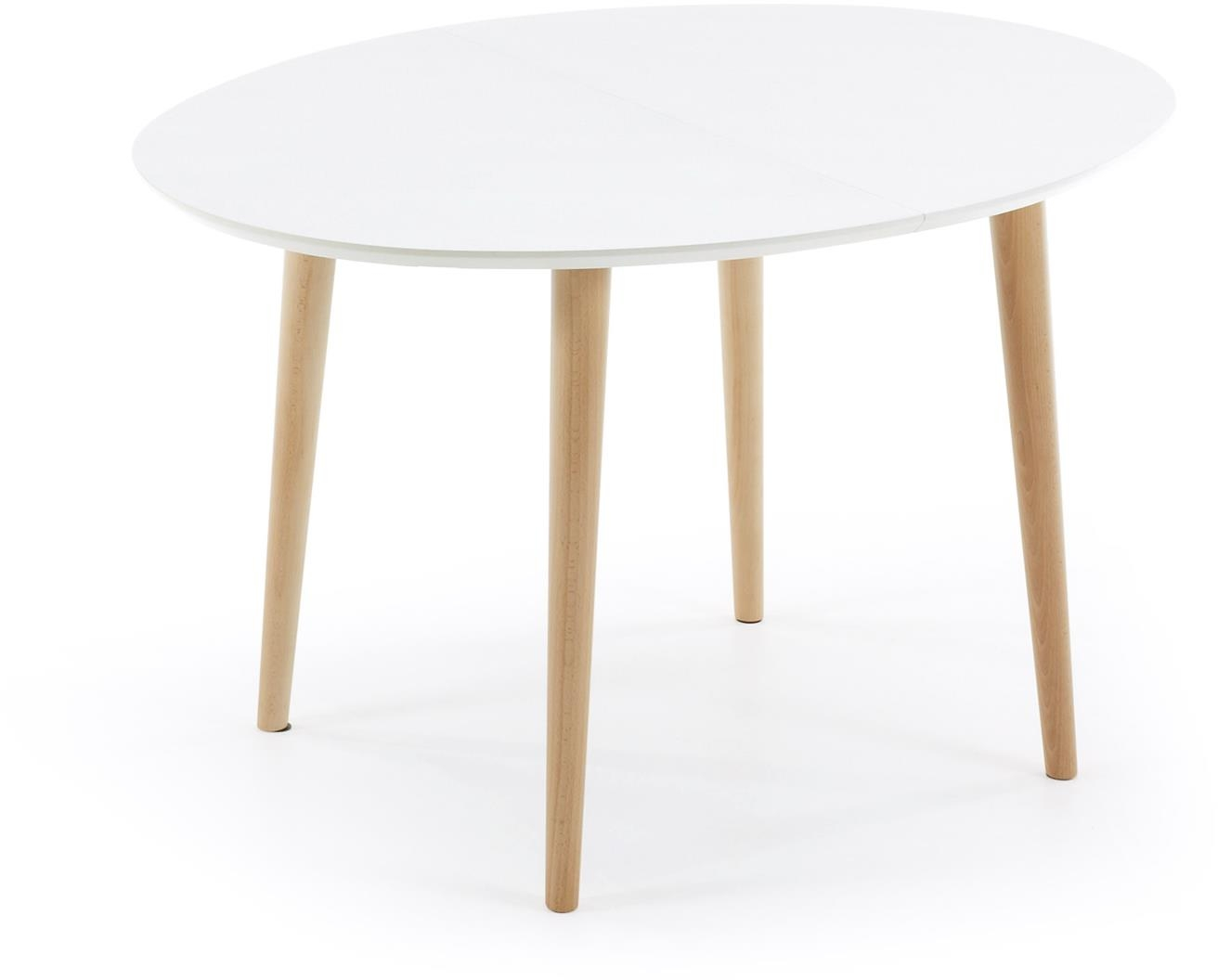 Udtræksspisebord Kave Home Oqui 120 x 90 cm hvid lakeret MDF top bøgetræsben nordisk stil