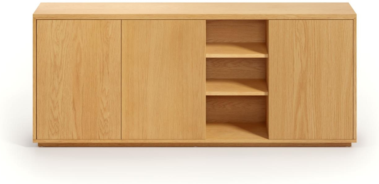 Skænk Kave Home Abilen, kommode i egetræsfiner, FSC certificeret, skub-åbne døre, nordisk 180x36x75 cm