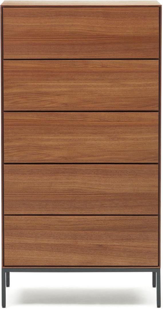 Kave Home Vedrana kommode mørk natur/sort valnøddefinér/stål 5 skuffer Ø60 x H114 cm mat antracit