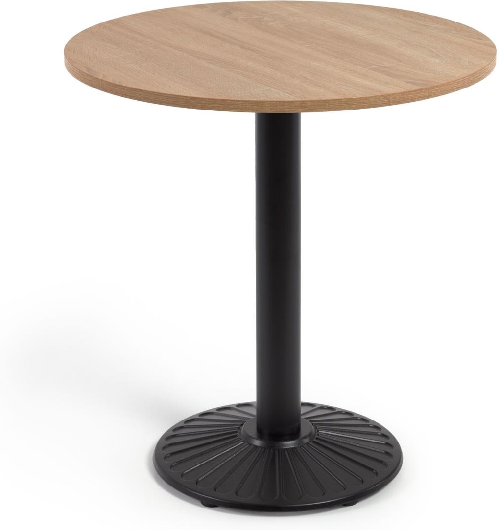 Barbord Kave Home Tiaret rund Ø69,5 cm H74 cm, lys natur melaminbordplade, sort pulverlakerede stålben