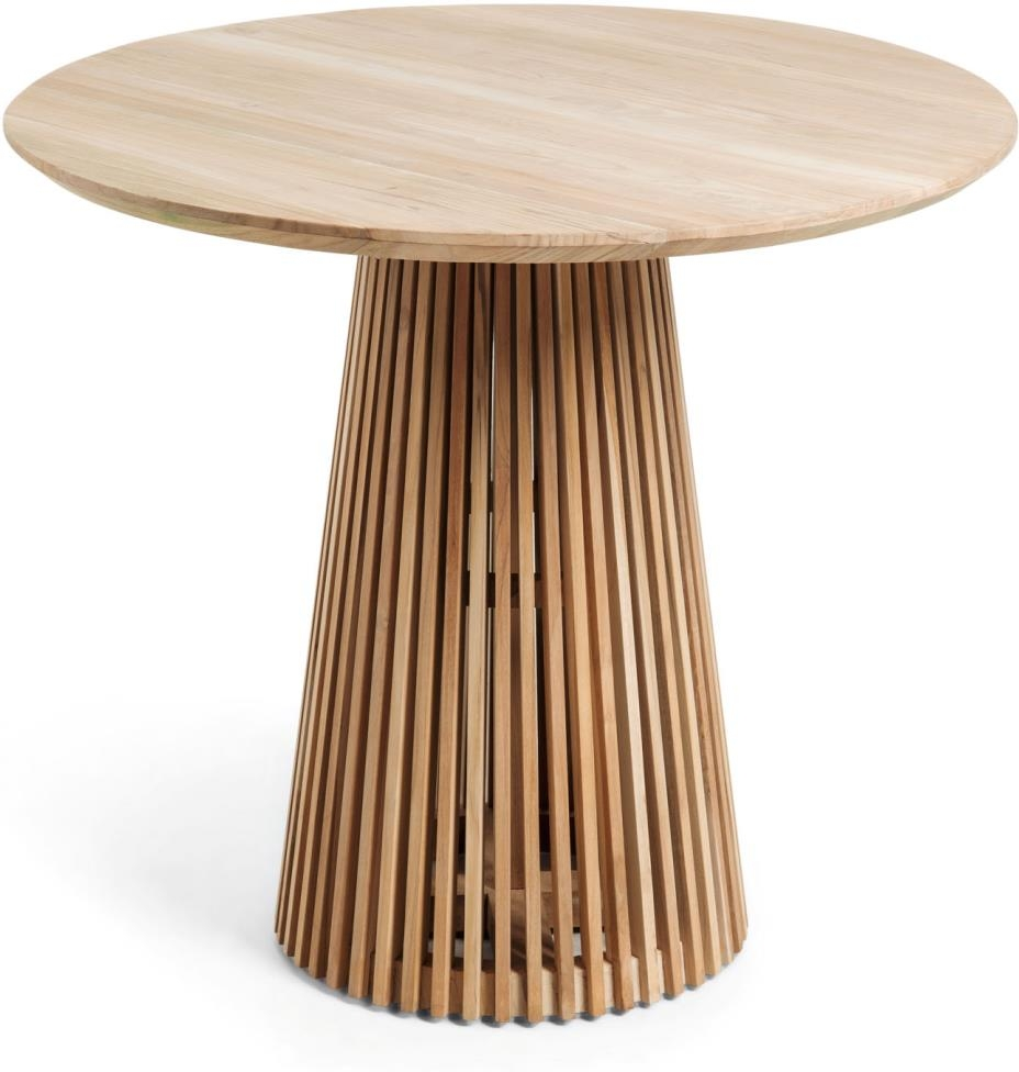 Spisebord Kave Home Jeanette rund Ø90 cm teaktræ natur, FLEGT-certificeret, massivt teaktræ med lakeret finish