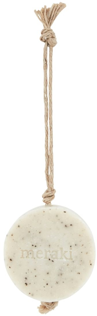 Håndsæbe Meraki Sesame Scrub  -  sæbebar 150 g, rund med indbygget snor, hvid