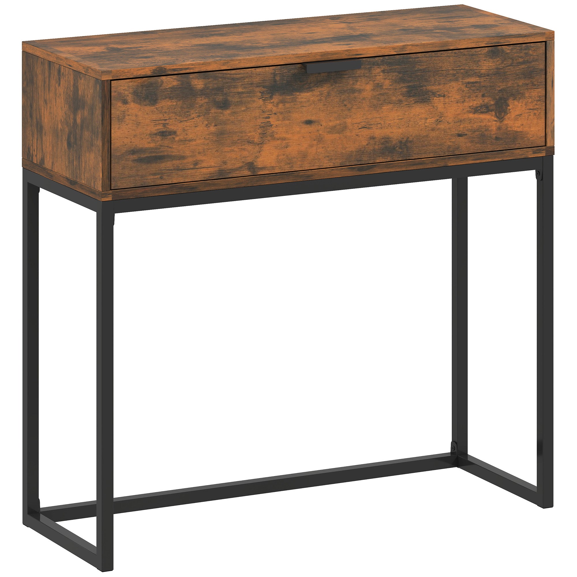 Konsolbord, entrebord med skuffe, industrielt design, til entre eller stue, 80x30x76 cm, sort
