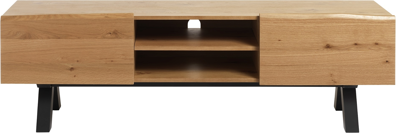 TV-bord Nordique Design Oliveto  -  egetræ/metal, moderne opbevaring med bølgete kanter, 170x42,5x55 cm