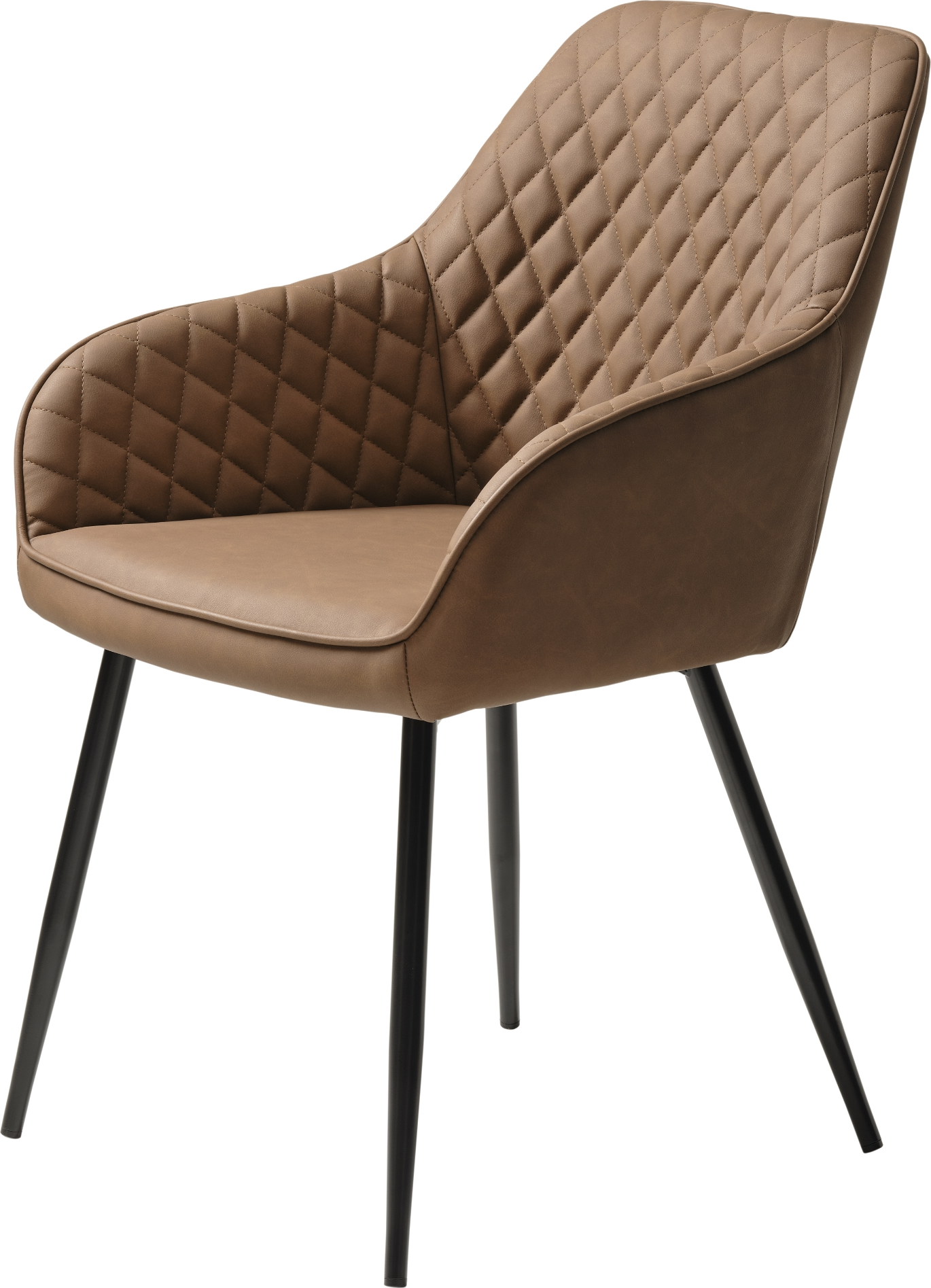 Spisebordsstol med armlæn Nordique Design Milton  -  lys brun kunstlæder, sorte metalben