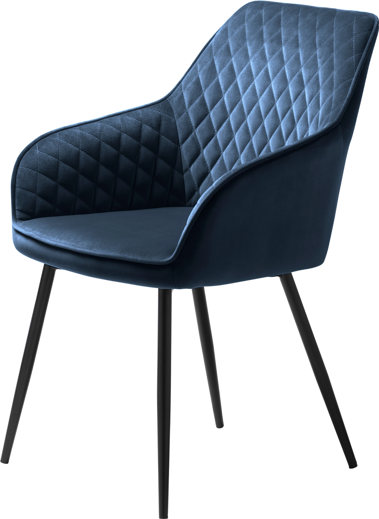 Spisebordsstol Nordique Design Milton med armlæn i Aurora blå fløjl & sorte metalben