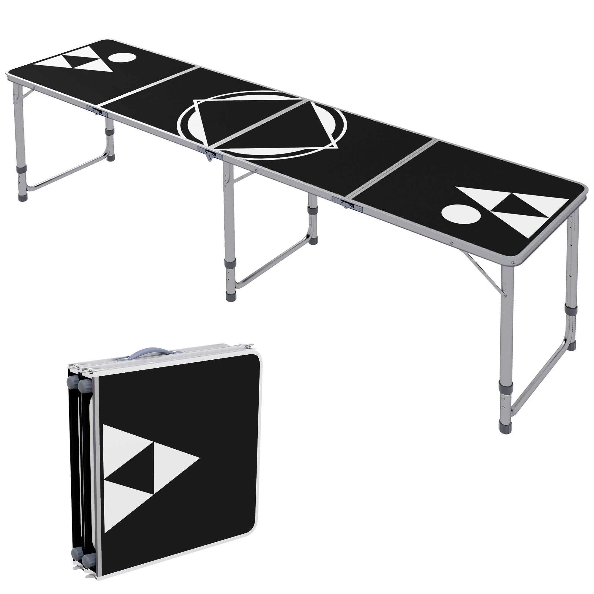 Sammenklappeligt campingbord, let, højdejusterbart, aluminiumsstel, 240 x 60 x 54/62/70 cm, sort