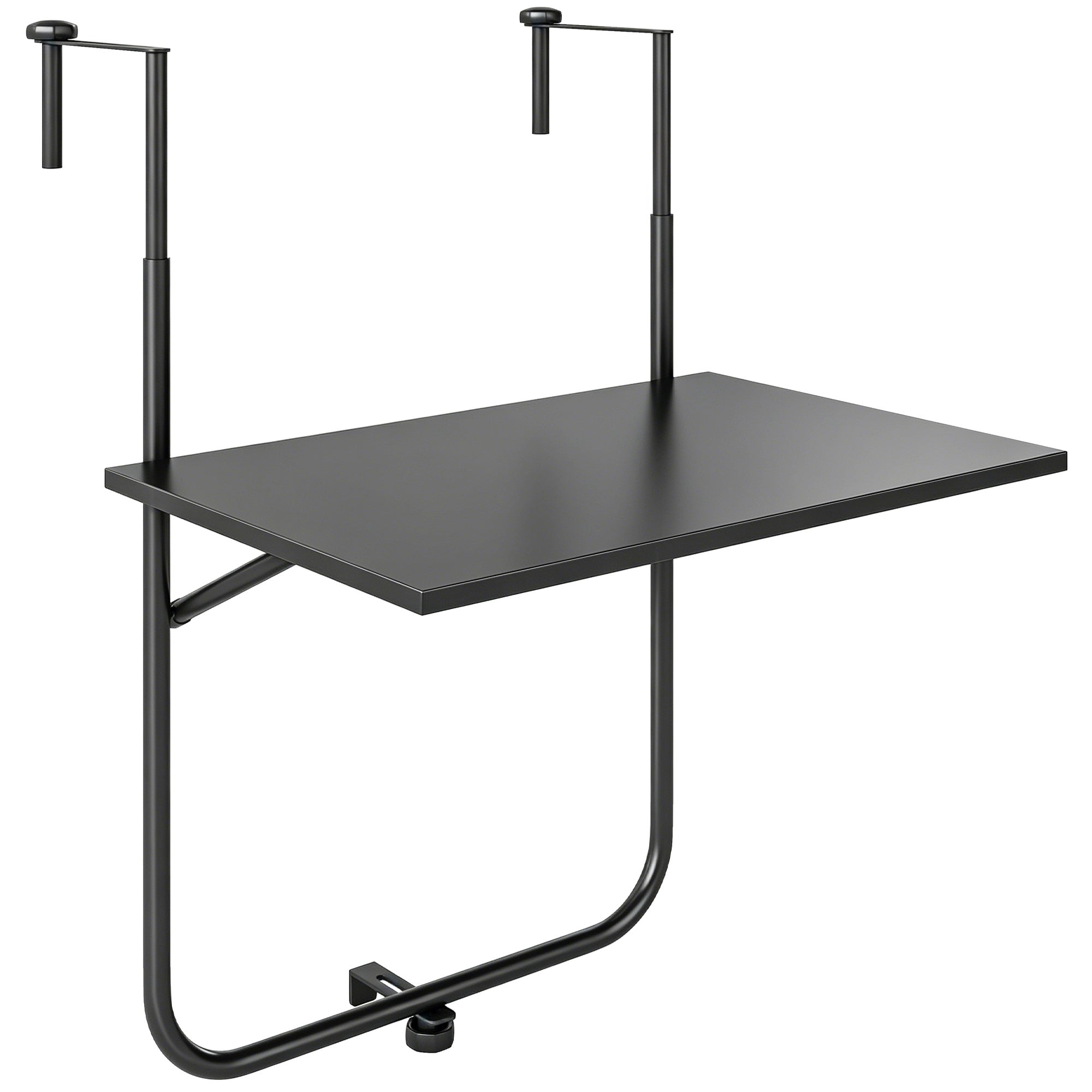 Balkonbord, til gelændere 6-15 cm tykt, justerbart, foldbart, rustfri metal, 62x60x85,5 cm, sort