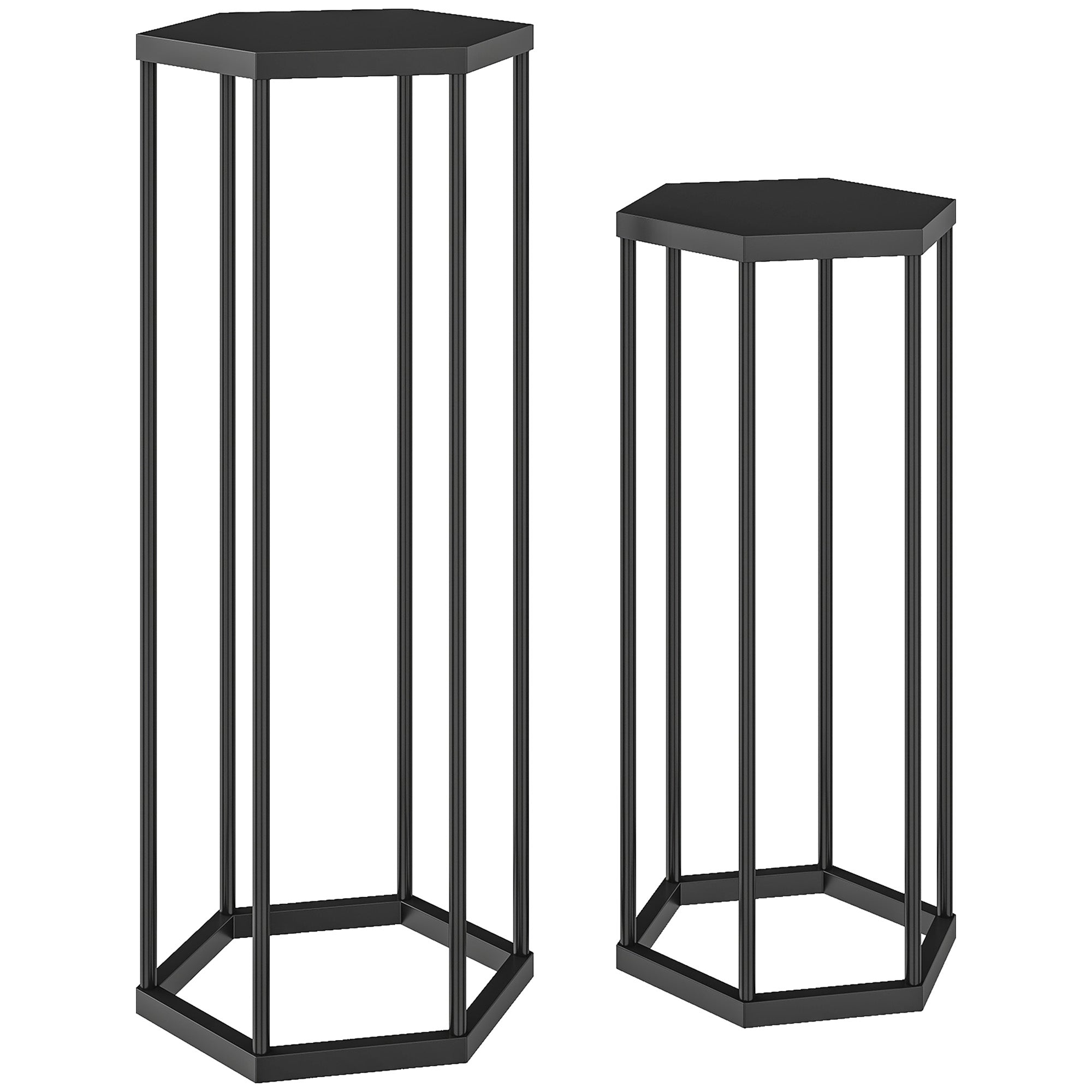 Sæt med 2 plantestativer til indendørs og udendørs brug, sekskantede metalblomsterpotteholdere til have, terrasse, balkon