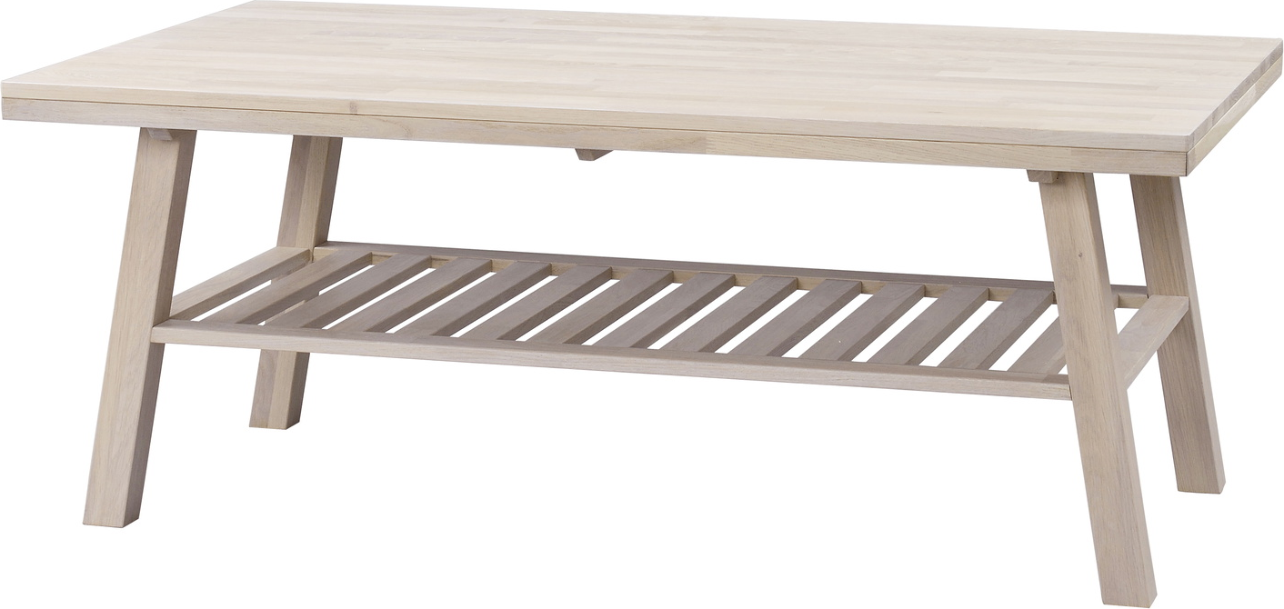 Sofabord Rowico Brooklyn hvidkalket massivt egetræ med bundhylde 130x75x52 cm FSC