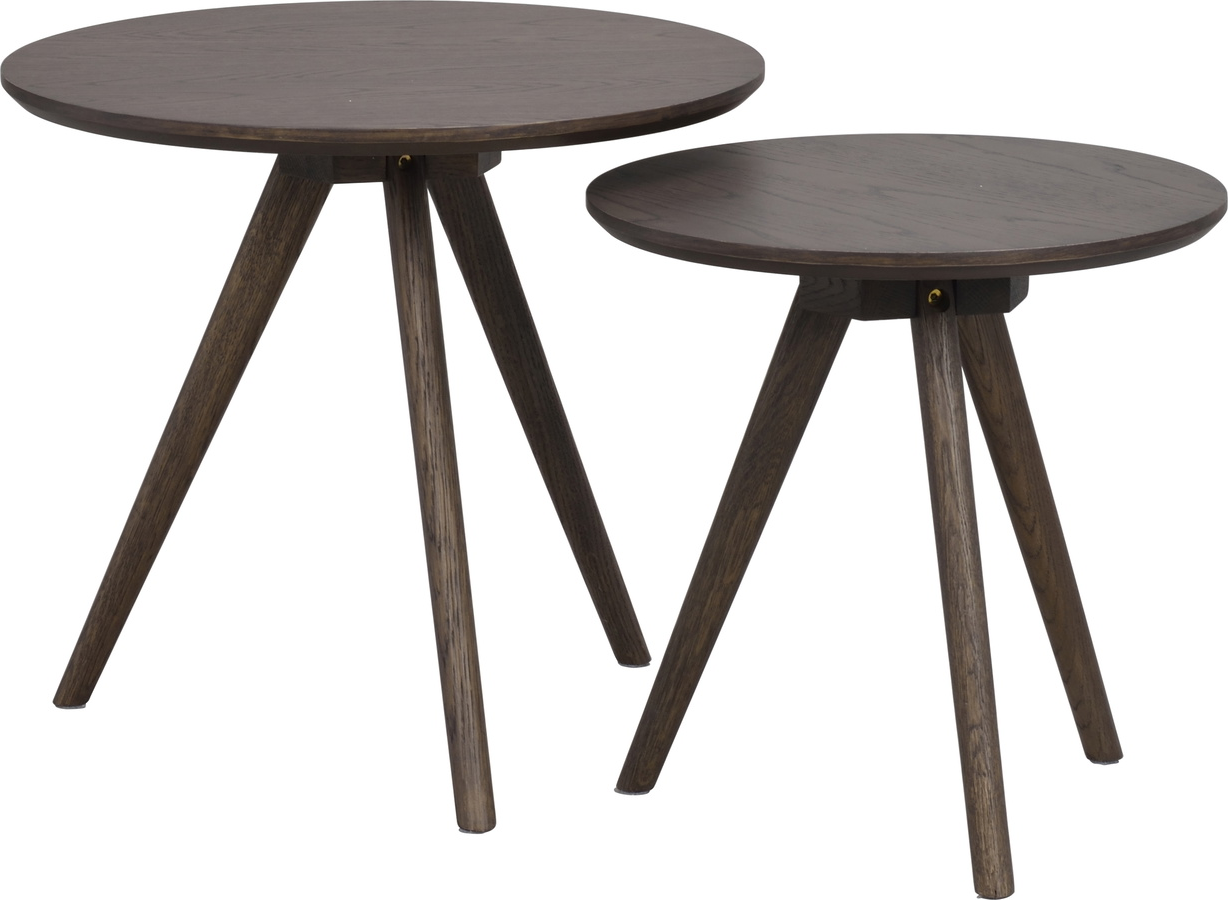 Småbord Rowico Yumi - Rundt sidebord Ø50 H45 cm i massiv eg og MDF egetræsfinér brun skandinavisk elegance