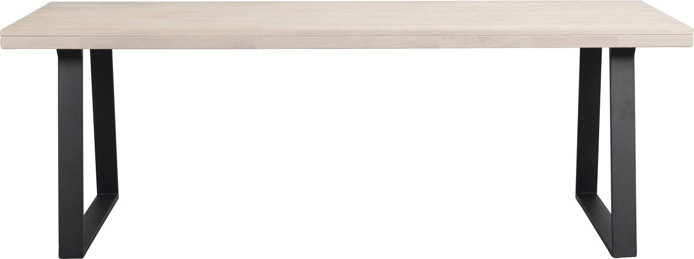 Spisebord Rowico Brooklyn L220xB95 cm i hvidkalket massivt egetræ med sort U-stel