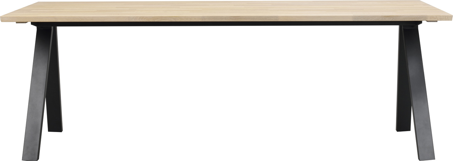 Spisebord Rowico Carradale i hvidkalket eg med sorte metal V-ben 220Ã100 cm
