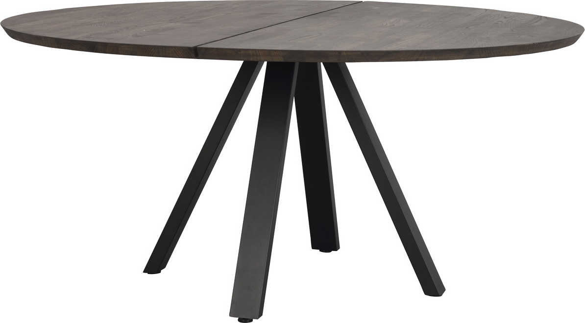 Rundt spisebord Rowico Carradale Ø150 cm massiv olieret egetræ brun med sort V-ben FSC 100%