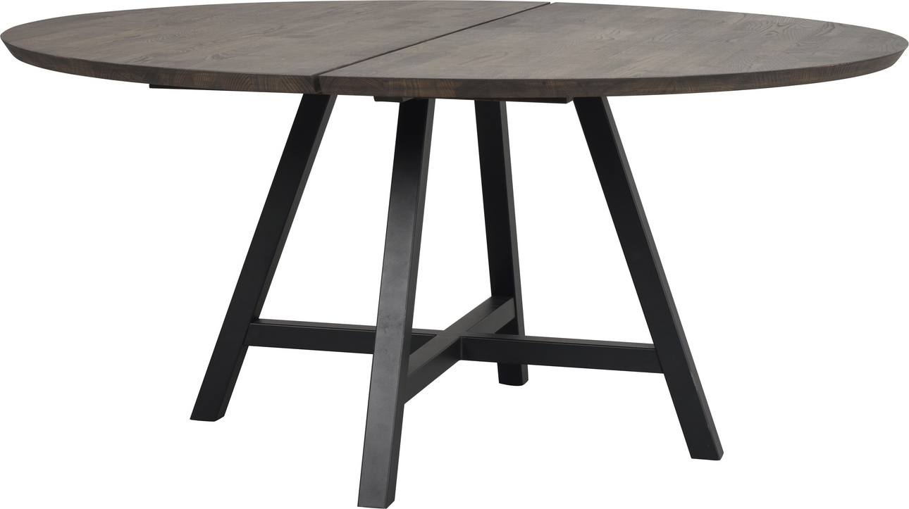 Rundt spisebord Rowico Carradale A-ben Ø150 cm i massiv eg med sort pulverlakeret metalstel