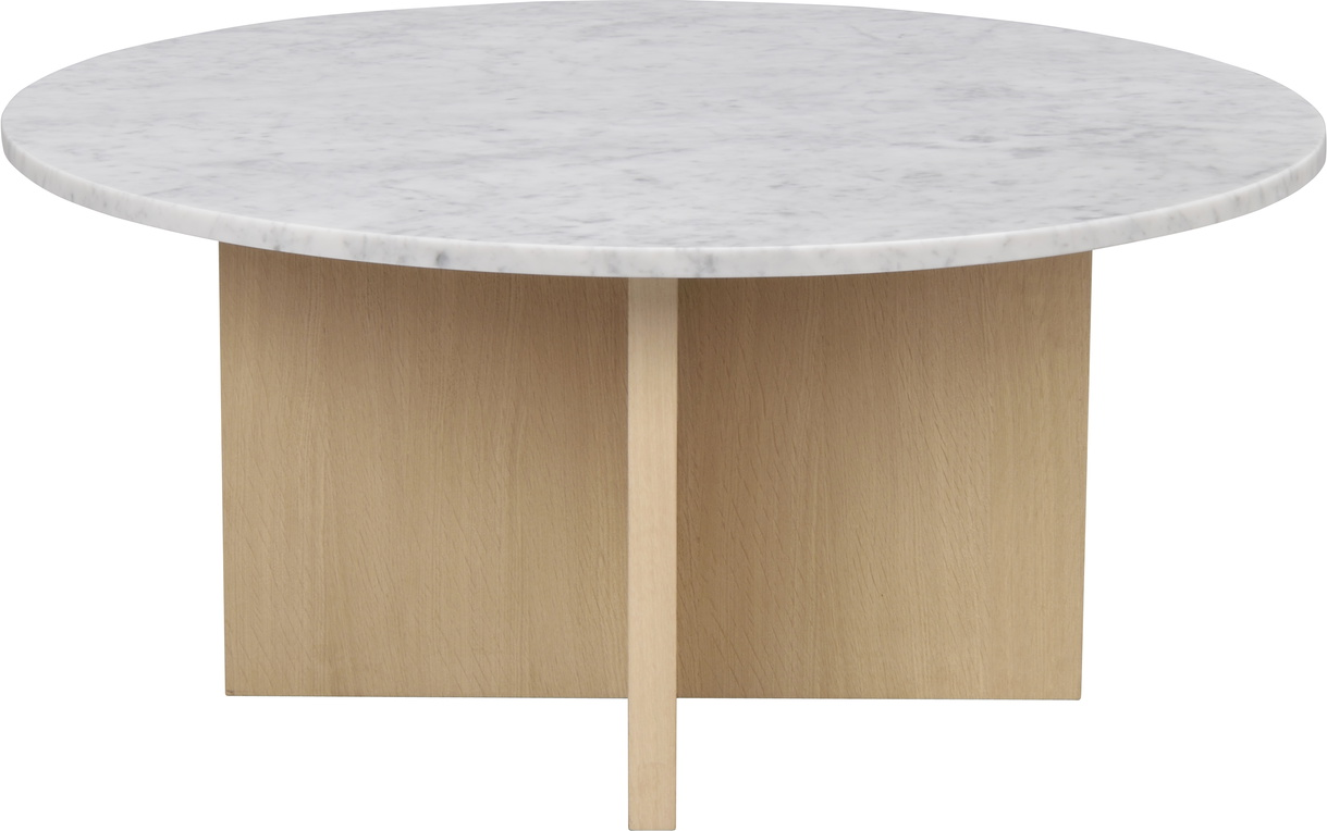 Sofabord Rowico Brooksville rund Ø90 x H42 cm hvid Carrara-marmor & egetræsfinér