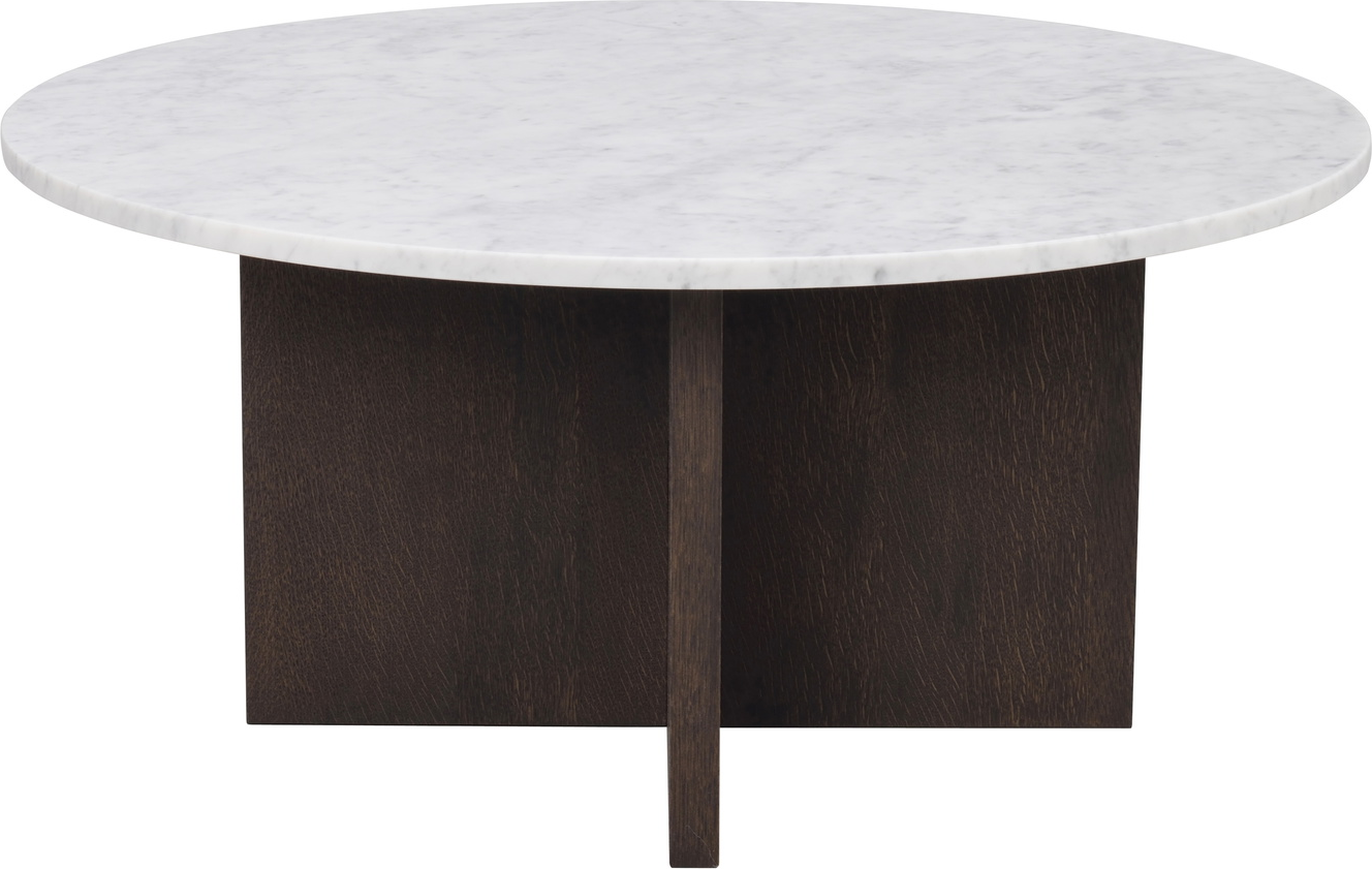 Rundt sofabord Rowico Brooksville med hvid Carrara-marmor og lakeret egetræsfinér Ø90 H42 cm
