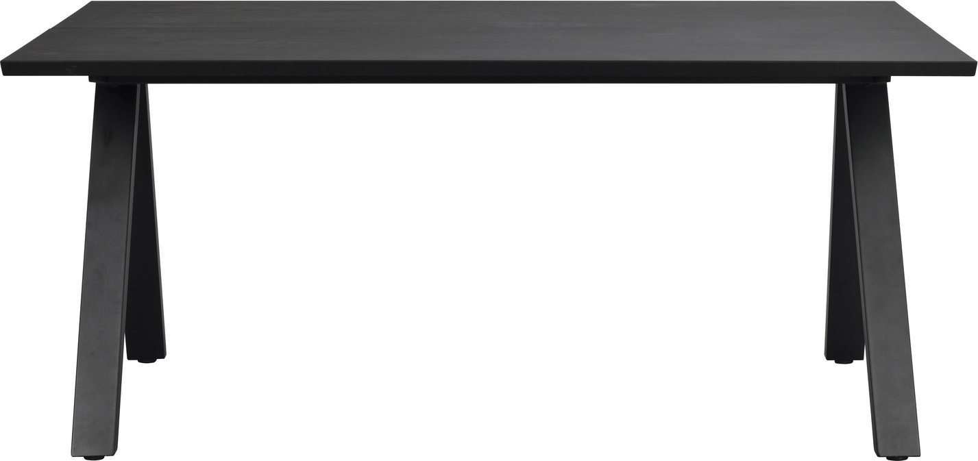Spisebord Rowico Carradale sort i massivt egetræ & V-formet metalstel, 170Ã100Ã75 cm, udvidbart