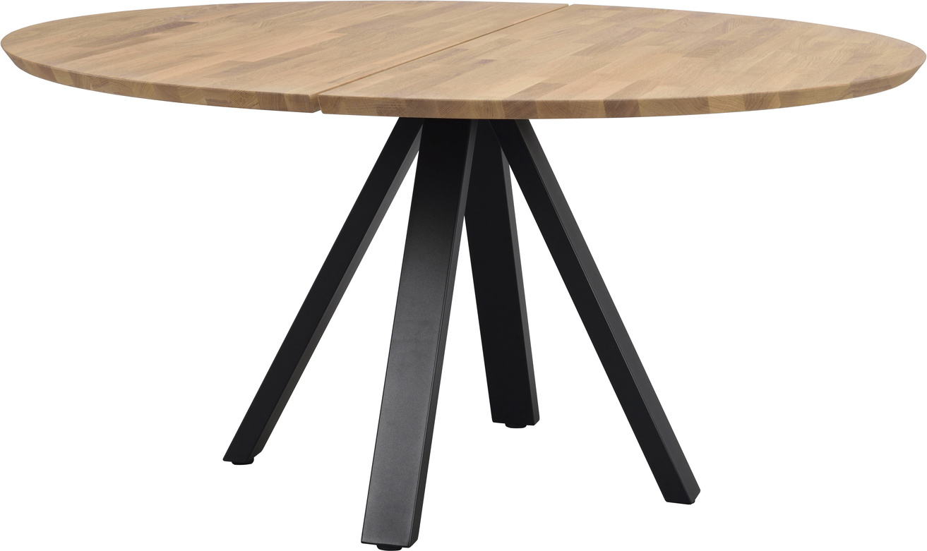 Rundt spisebord Rowico Carradale Ø150 cm i olieret massiv eg og sort metalstel FSC 100 %
