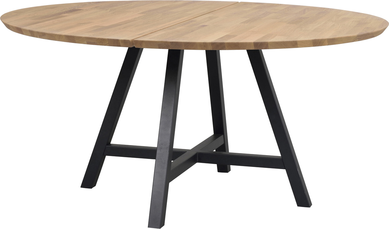 Rundt spisebord Rowico Carradale Ø150 cm FSC 100% certificeret massivt egetræ og sort pulverlakeret metal