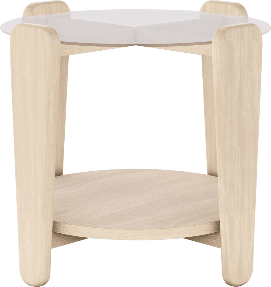 Sofabord loungebord Rowico Arran ø52 x h45 cm hvidkalket egetræ med hærdet glas og hylde