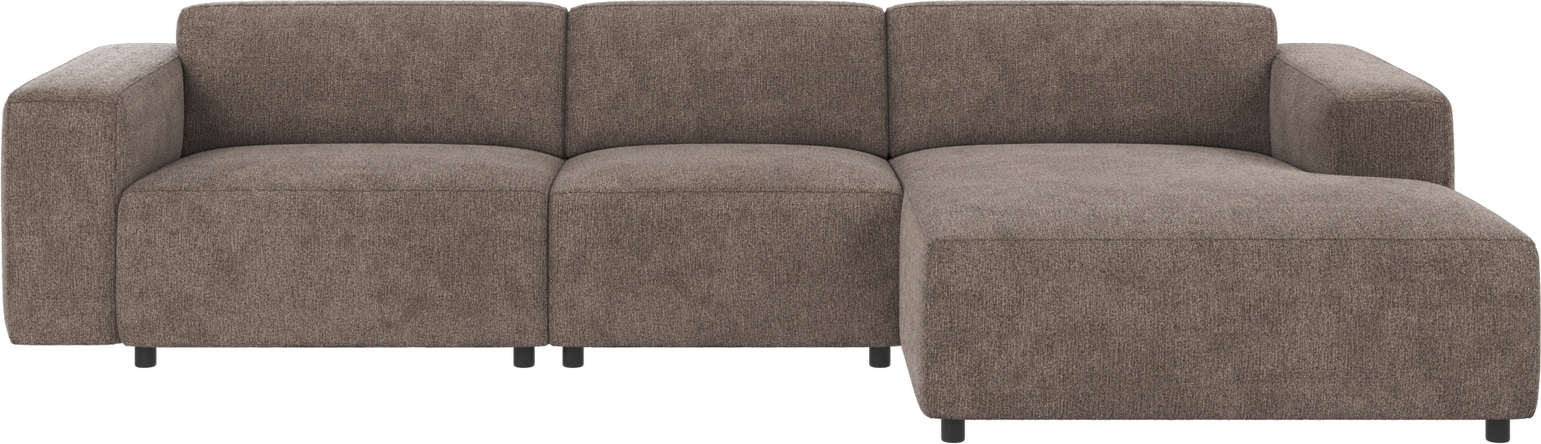 Chaiselongsofa Rowico Willard højrevendt mørk beige stof Greg 7 modulsofa B312 x D161 cm