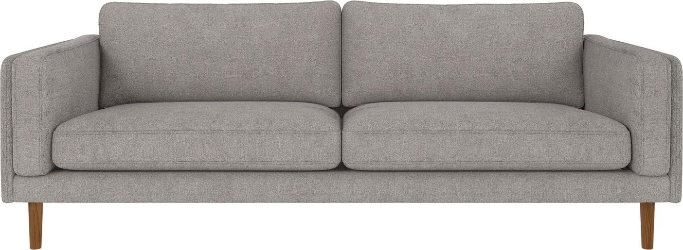 3-personers sofa Rowico Braden i lysegrå Greg 17 polyester lakerede egetræsben 216x87 cm