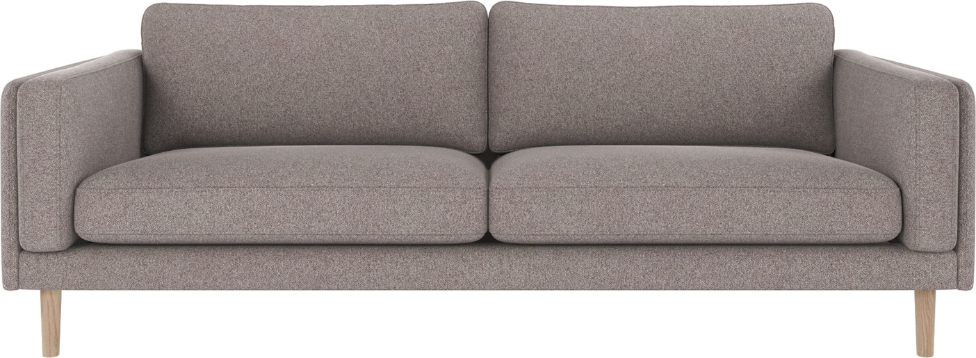 3-personers sofa Rowico Braden  -  gråbeige Brenda stof, hvidvaskede egetræben, 216x87x78 cm