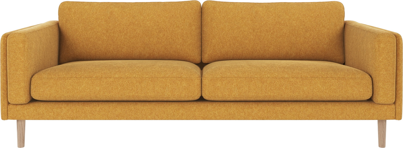 3-personers sofa Rowico Braden i gul/hvidvasket egetræ og Brenda 68 stof, FSC stel