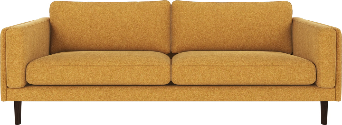 3-personers sofa Rowico Braden i gulbrunt Brenda-stof 100% polyester med FSC-mix lakerede egetræsben