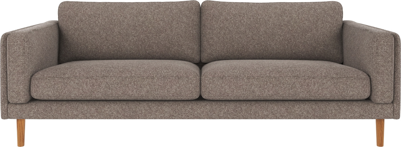 3-personers sofa Rowico Braden Bobby 4 mørk beige stof og lakerede egetræben