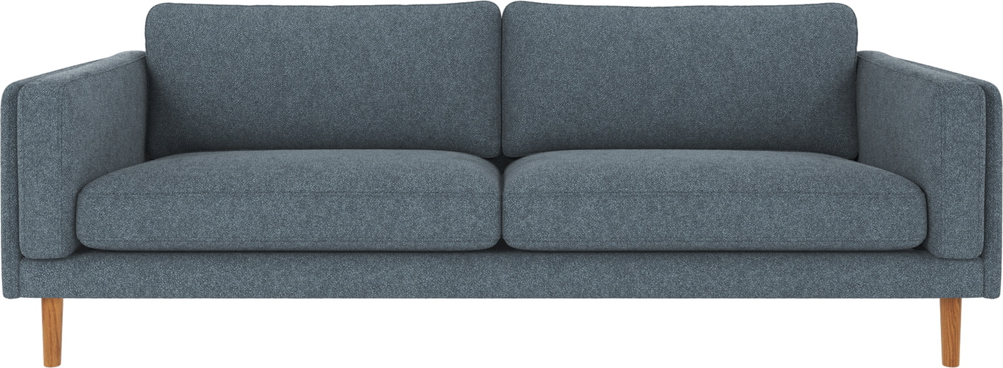 3-personers sofa Rowico Braden i blå Bobby 15 polyester med lakerede egetræsben B216xD87xH78 cm