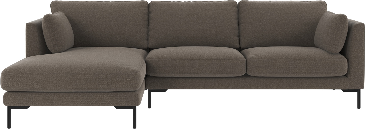 Chaiselongsofa venstrevendt Rowico Corwin i mellemgrå Rita 108 stof med sortlakerede metalben B270 x D160 cm