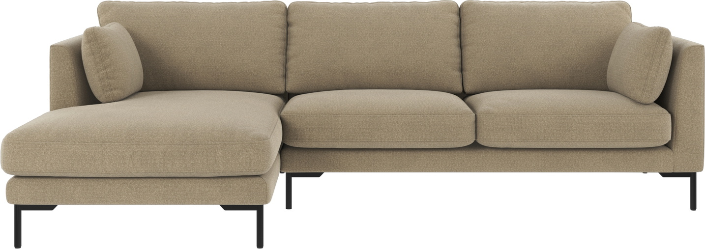 Chaiselongsofa Rowico Corwin venstrevendt mørk beige Rita 109 sorte metalben H83ÃB270ÃD160 cm