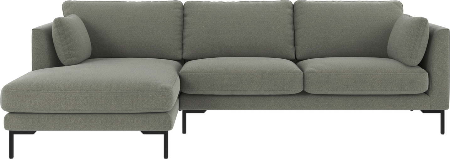 Chaiselongsofa venstrevendt Rowico Corwin Rita 158 grøn polyester med sortlakeret metalstel B270 x D160 cm