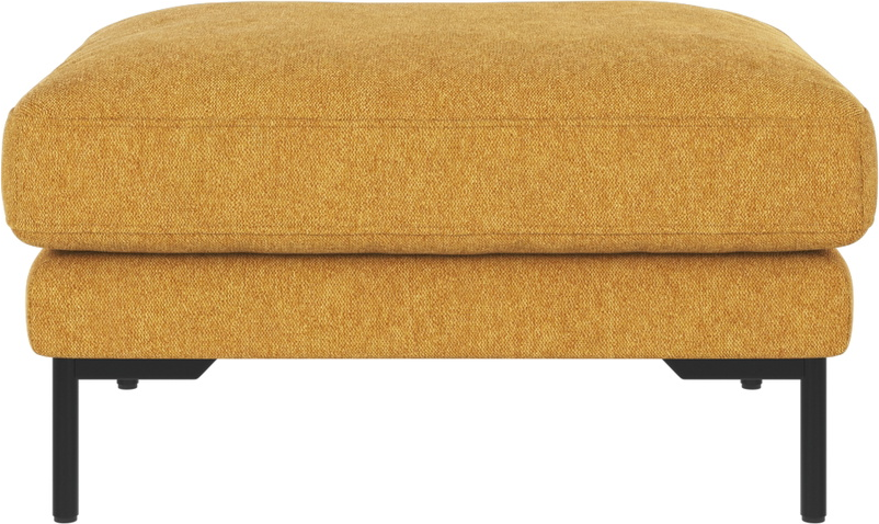 Puf til sofa Rowico Corwin sennepsgul fodskammel med sort pulverlakeret metalstel H45 cm