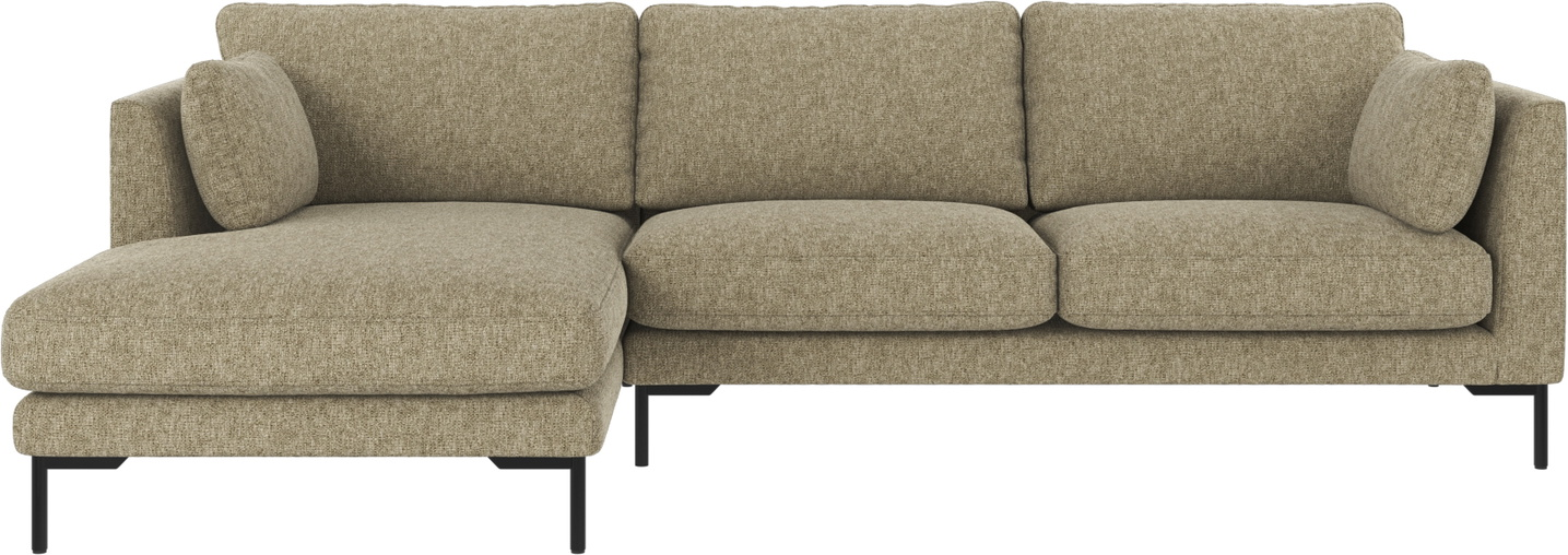 Chaiselongsofa venstrevendt Rowico Corwin Max 55 grøn stof med metalben 270x160 cm loungesofa