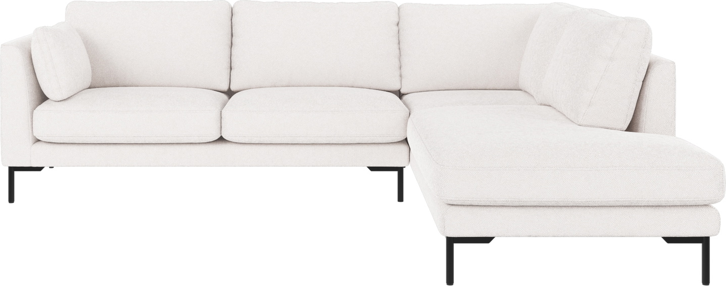 Hjørnesofa højrevendt Rowico Corwin, hvid Bobby 1 stof, sorte metalben, 266x226 cm