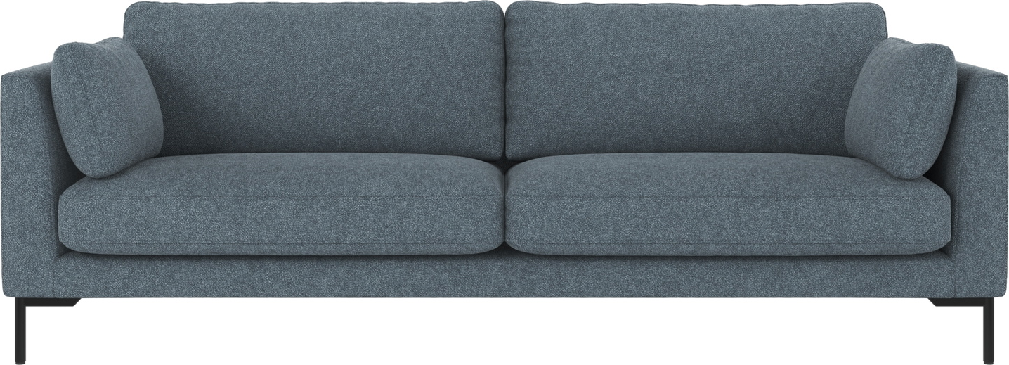 3-personers sofa Rowico Corwin blå/sort Bobby stof med sortlakerede metalben H83xB238xD98