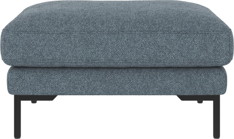 Rowico puf/skammel til sofa Corwin i mellemblåt Bobby 15 polyester med sort metalstel H45 x B84 x D64 cm