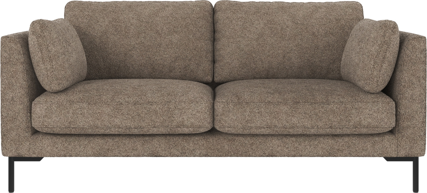 Rowico Corwin 2-personers sofa i mørk beige Anna 6-stof med sorte pulverlakerede metalben