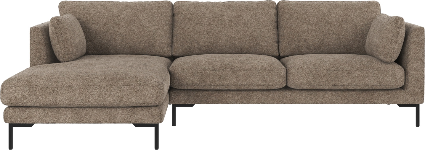 Chaiselongsofa venstrevendt Rowico Corwin 270x160 cm mørk beige Anna 6 stof, sort pulverlakeret stel