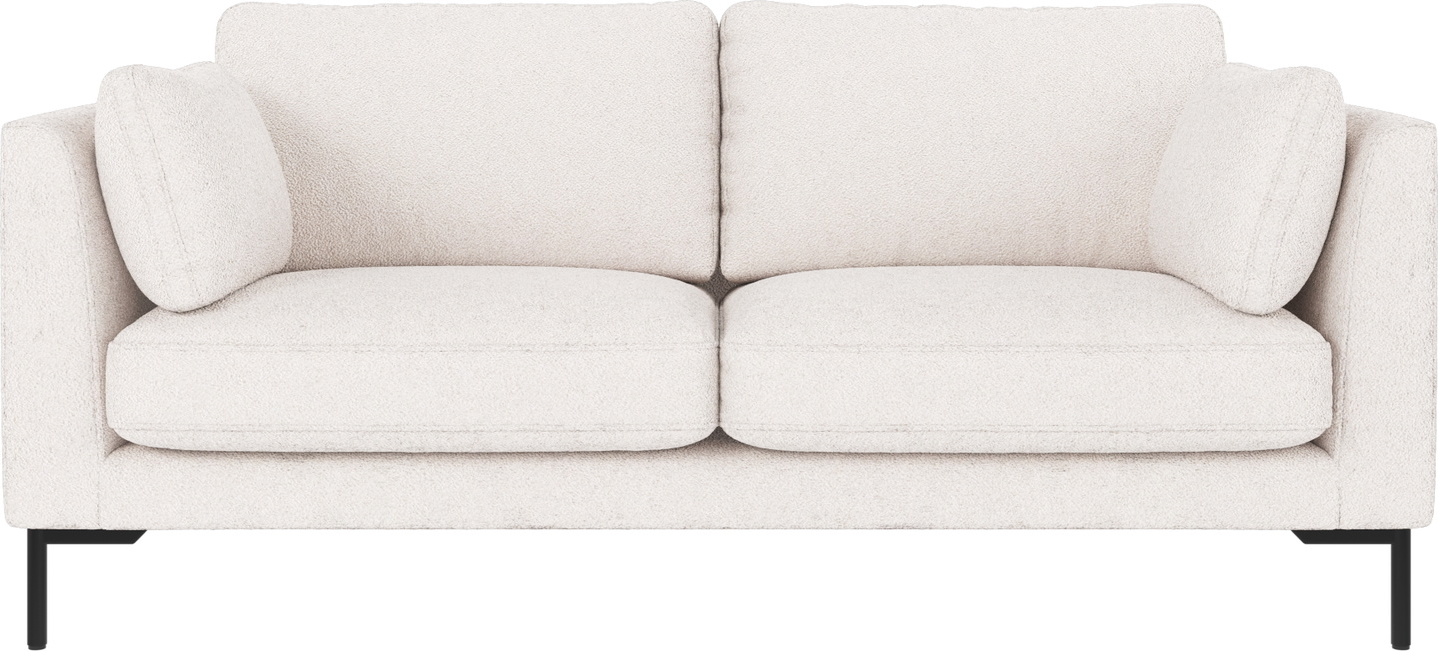 2-personers sofa Rowico Corwin i hvid Alice 101-stof med sorte metalben