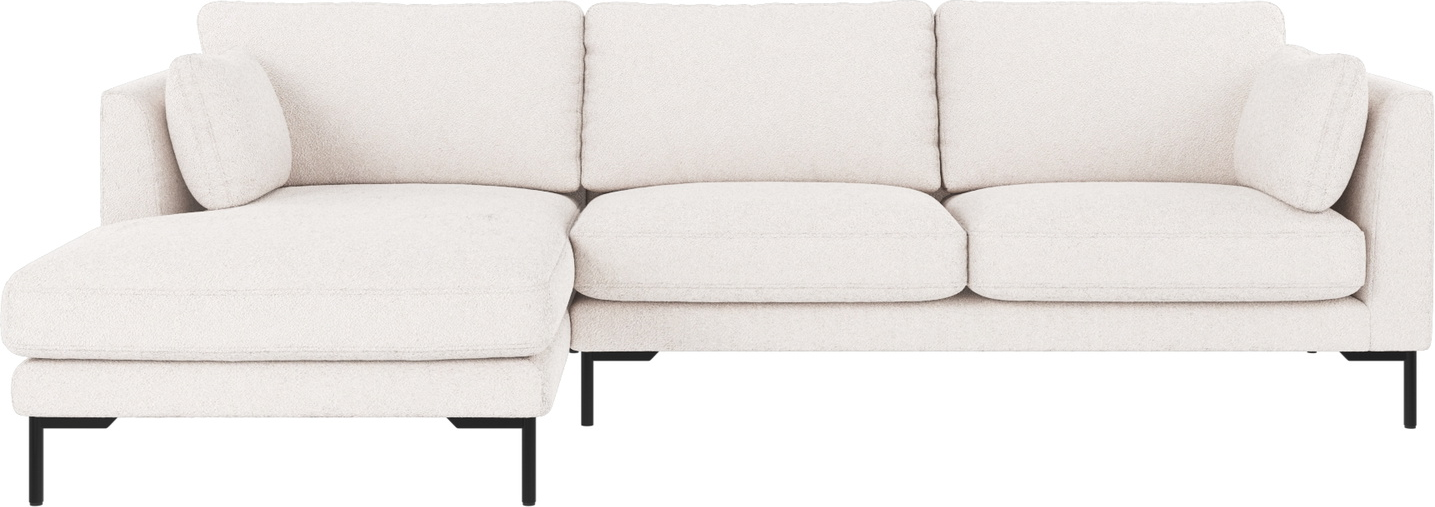Chaiselongsofa Rowico Corwin venstrevendt 270x160 cm Alice 101 hvid stof sorte metalben FSC mix