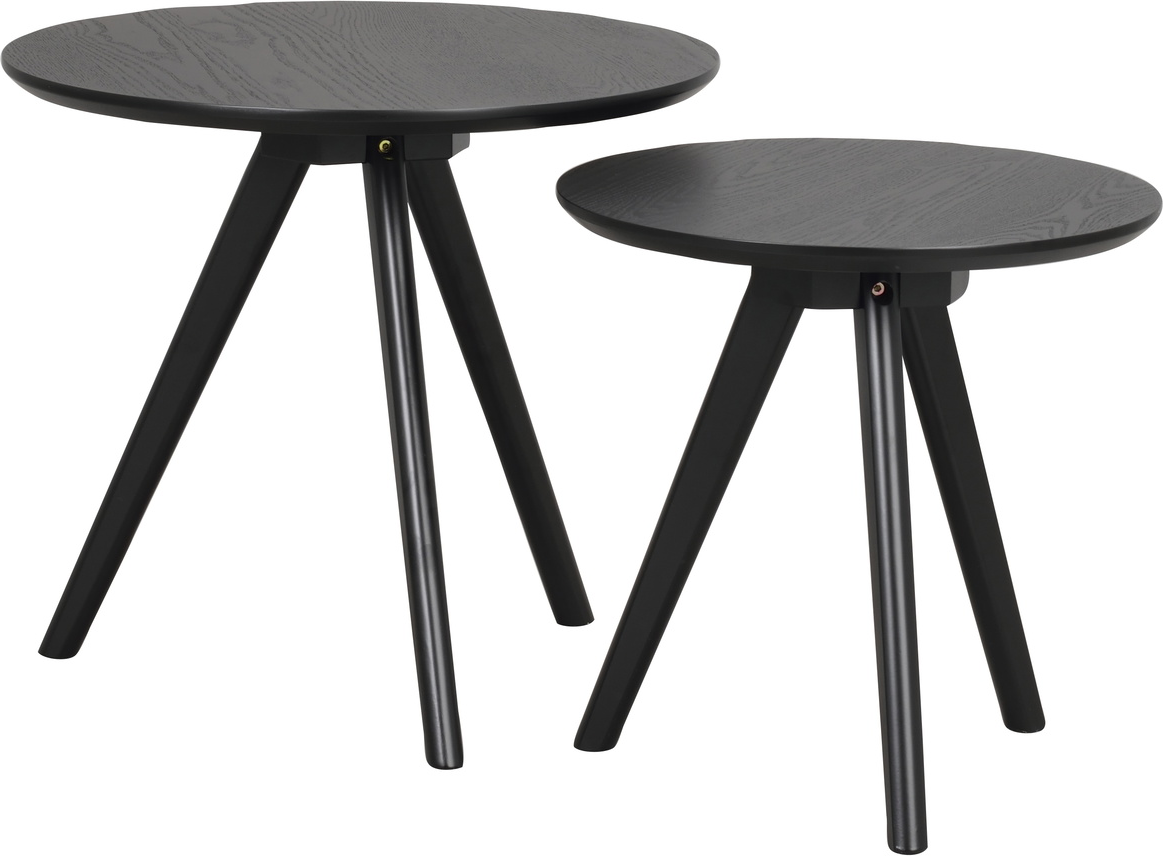 Småbord Sidebord Rowico Yumi Ø50 x H45 cm  -  sort lakeret askfiner-MDF med gummitræben