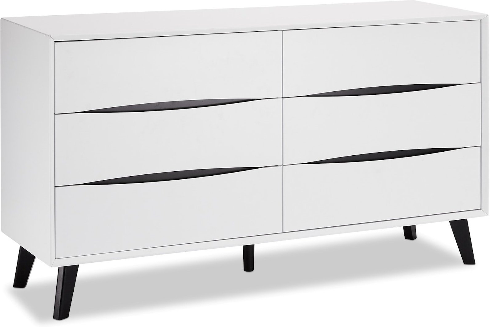 Skænk Raymond & Hallmark Bakewell, hvid træ, 6 skuffer, H78ÃB140ÃD40 cm