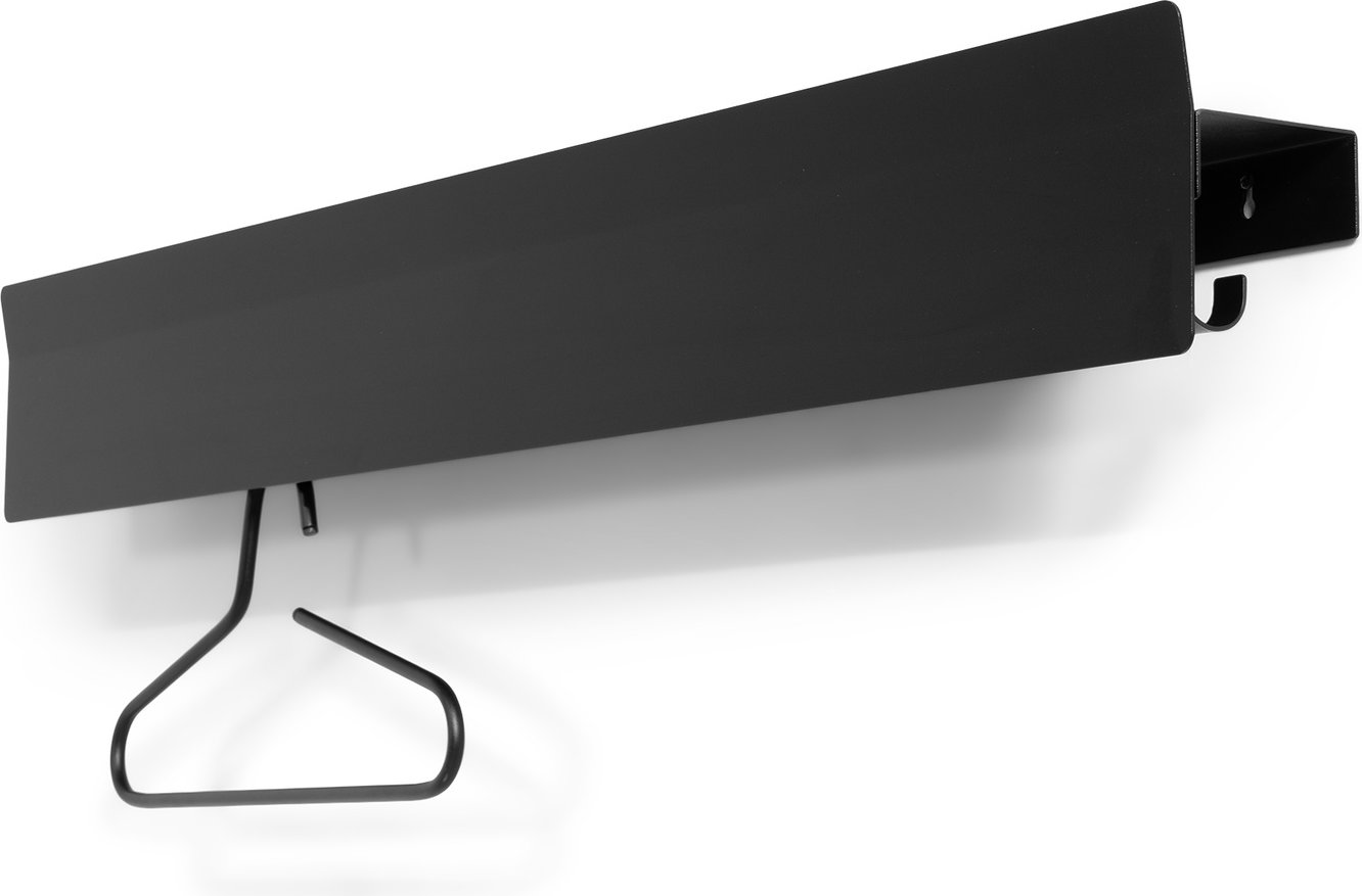 Knagerække Spinder Design Vigilo  -  vægmonteret sortlakeret stål 120 cm, 12 skjulte tøjknager, diskret hylde