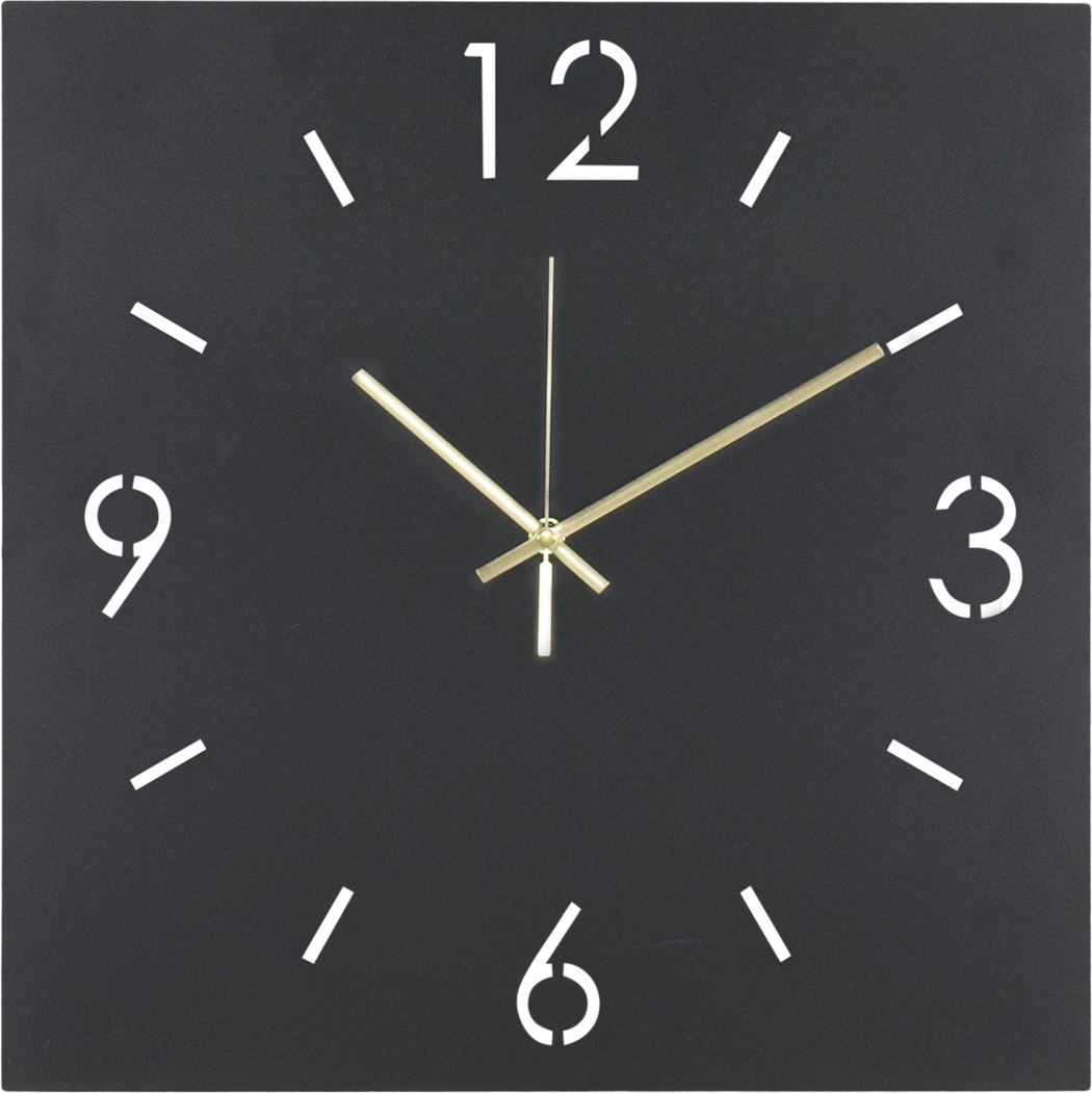 Vægur/vægklokke Spinder Design Time kvadratisk 40Ã40Ã3 cm sort pulverlakeret stål med gyldne visere