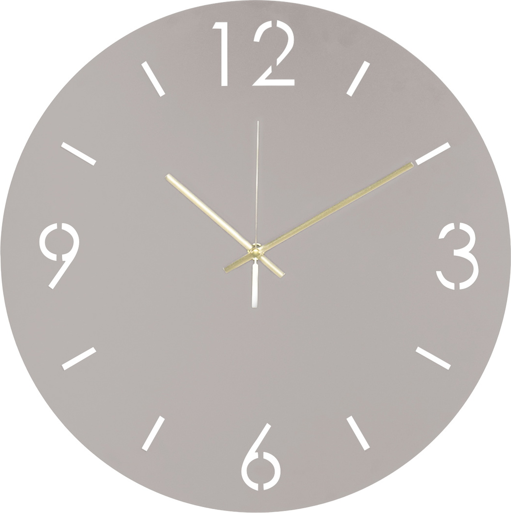 Spinder Design Time vægur taupe pulverlakeret stål Ø40 cm nordisk minimalistisk udskårede hvide tal gyldne visere