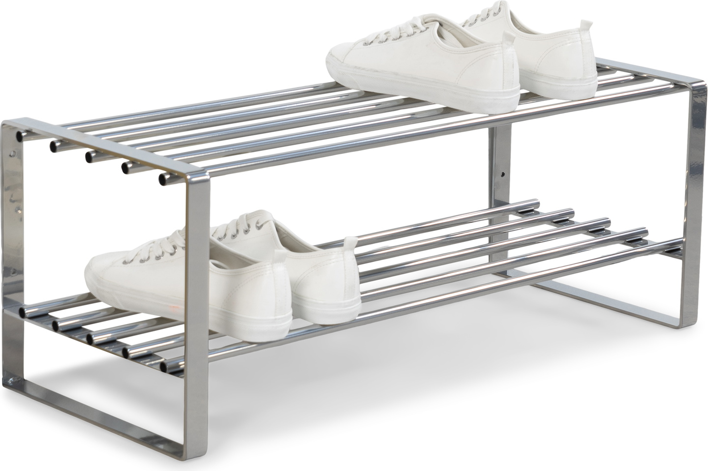Skoreol/skohylde Spinder Design Rex  -  nikkelfarvet stål, vægmonteret, 2 hylder, 6 par sko, 70Ã27Ã29 cm
